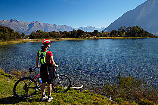 新西兰,南岛,坎特伯雷,麦肯齐山区,骑车,阿尔卑斯山,海洋,自行车,小路,湖