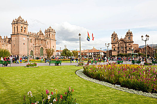 风景,库斯科,广场,阿玛斯,大教堂,耶稣会,教堂,库斯科市,世界遗产,秘鲁,南美