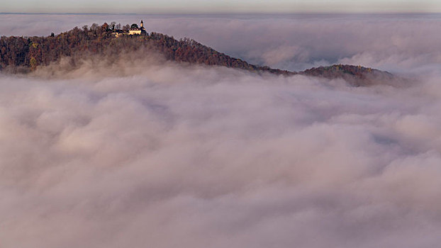 雾,城堡,高处,云,生物圈,区域,巴登符腾堡,德国,欧洲