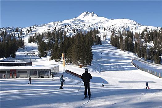 山,高山牧场,车站,滑雪缆车,人,滑雪,提洛尔,奥地利,欧洲