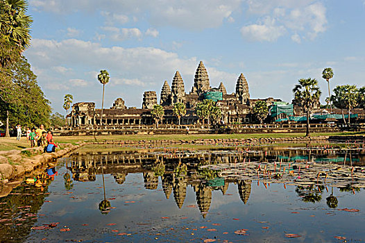 吴哥,寺院,庙宇,复杂,反射,水,泰国,收获,柬埔寨,东南亚