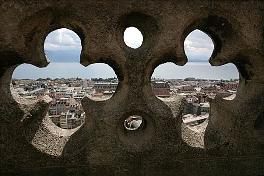 栏杆,屋顶,洛桑,市区,塔,11世纪,瑞士