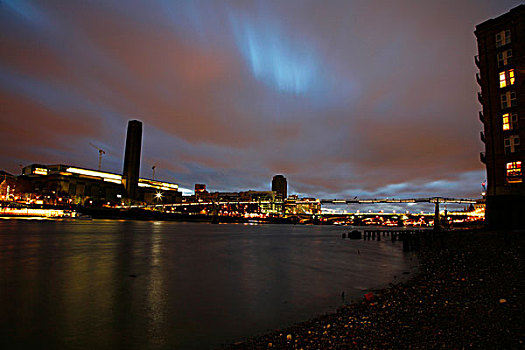 桥,河,夜晚,千禧桥,泰特现代美术馆,泰晤士河,伦敦,英格兰