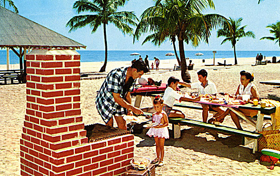 家庭,享受,野餐,烧烤,沙滩,佛罗里达,美国,艺术家,未知