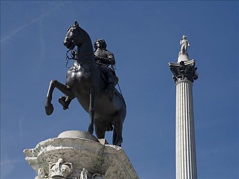 纳尔逊纪念柱,雕塑,骑乘,特拉法尔加广场,伦敦,英国,欧洲