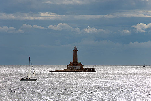 灯塔,帆船,岬角,伊斯特利亚,克罗地亚,欧洲