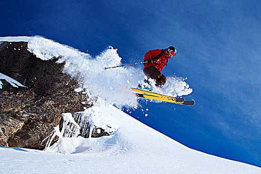 滑雪者,跳跃,雪,斜坡