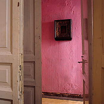 敞门,图片,粉色,墙壁,走廊,时期,公寓