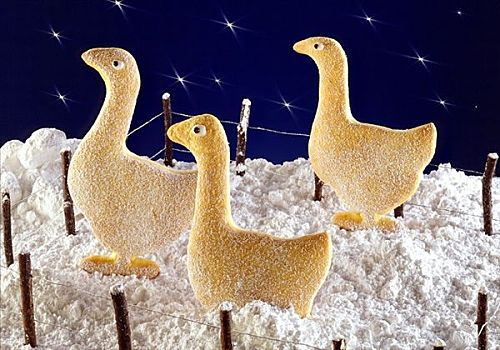 鹅,饼干,糖粉,雪