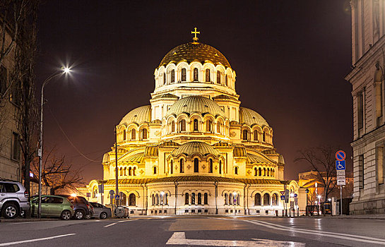 大教堂,夜景,索非亚,保加利亚,欧洲