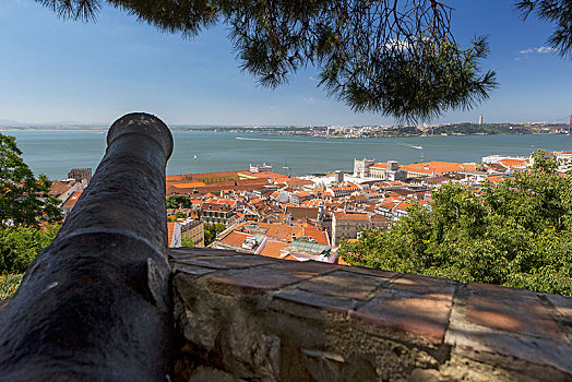 中世纪,大炮,风景,城堡,俯视,历史名城,中心,里斯本,历史,地区,葡萄牙,欧洲