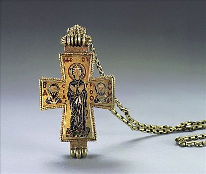 黄金,吊坠,十字架,链子,拜占庭风格,10世纪