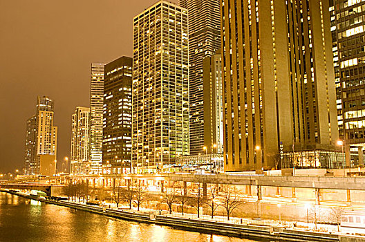 芝加哥,市区,夜晚