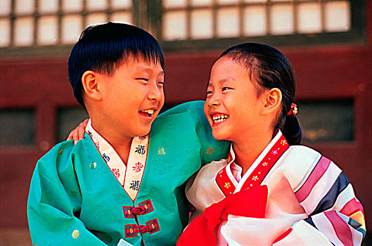韩国,韩国人,孩子,传统服装