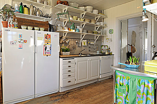 厨房操作台,白色,瓷器,托架,架子,组合,简单,厨房