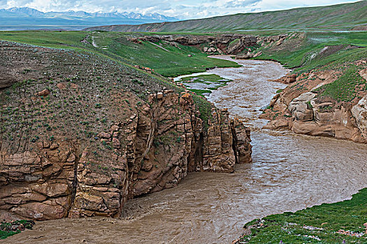 泥,山,河,通过,野外,峡谷,区域,吉尔吉斯斯坦,亚洲