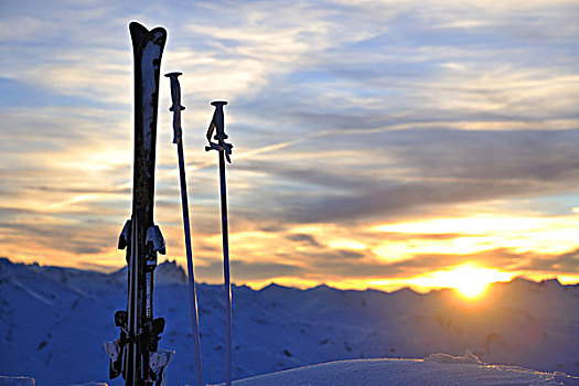 山,滑雪,漂亮,日落,背景
