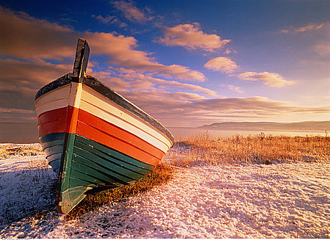 船,岸边,冬天,黎明,靠近,伽斯佩,魁北克,加拿大
