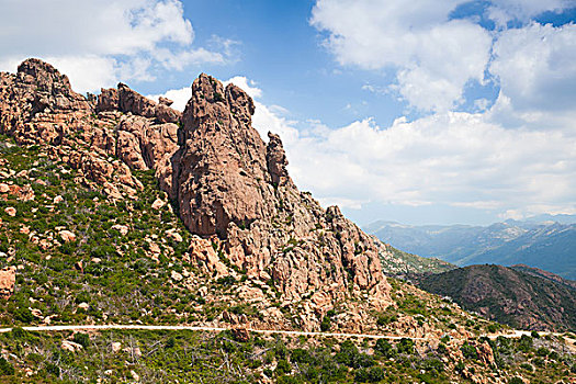 风景,南科西嘉省,转,山路,山,阴天