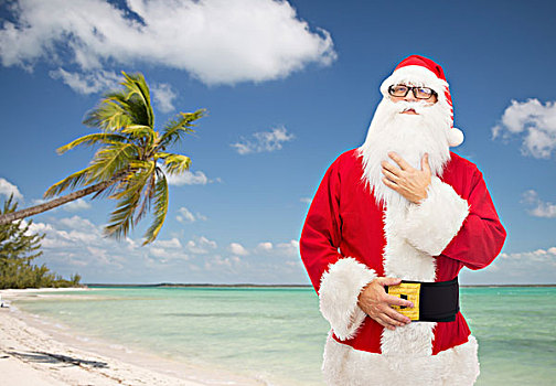 圣诞节,休假,旅行,人,概念,男人,服饰,圣诞老人,上方,热带沙滩,背景