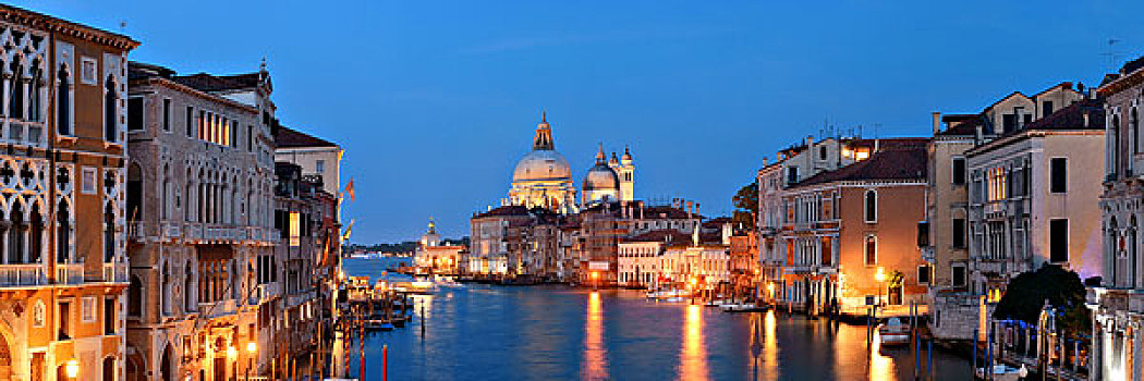 威尼斯,大运河,夜晚,意大利,全景