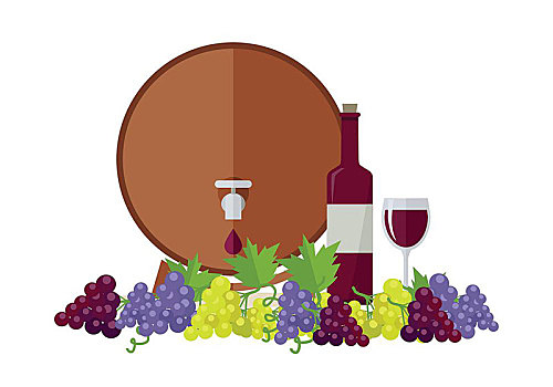 木桶,葡萄酒,不同,葡萄,瓶子,玻璃杯,检查,旧式,串,局部,序列,葡萄种植,制作,物品,矢量