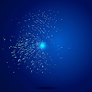 爆炸的碎片粒子,抽象的蓝色背景