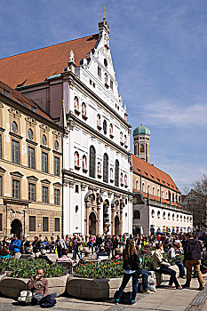 耶稣会,教堂,圣母教堂,后面,步行区,慕尼黑,上巴伐利亚,巴伐利亚,德国,欧洲