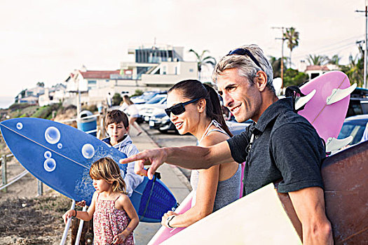 家庭,海岸,冲浪板,因西尼塔斯,加利福尼亚,美国