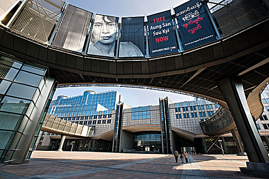 欧洲,议会,建筑,旗帜,展示,文字,欧洲议会,区域,布鲁塞尔,比利时