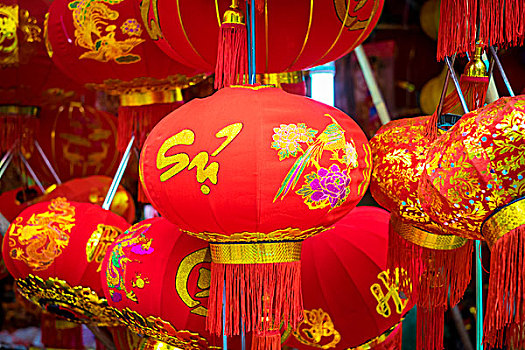 红色,丝绸,灯笼,出售,越南,新年,节日,地区,老城区,河内,亚洲
