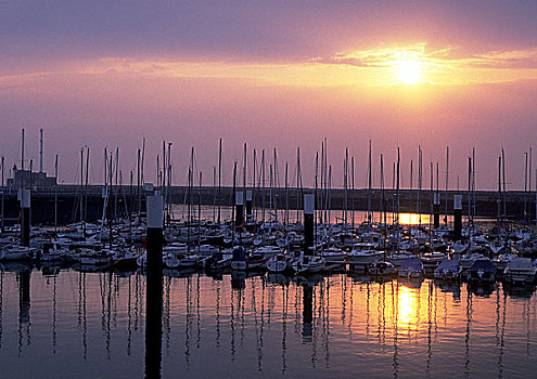 船,码头,日落