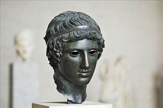 青铜,头部,男青年,古代雕塑展览馆,慕尼黑,巴伐利亚,德国