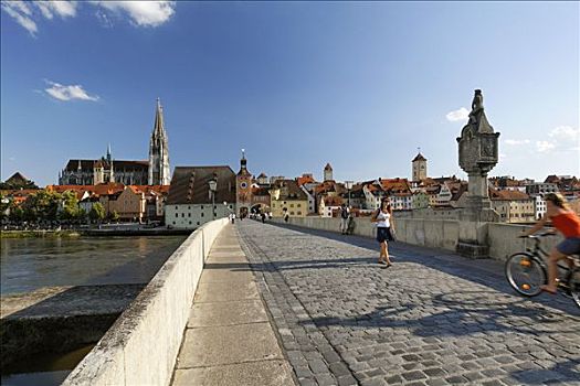雷根斯堡,石桥,大教堂,多瑙河,巴伐利亚,德国