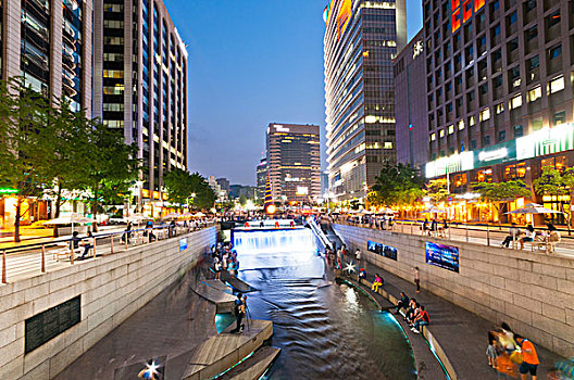 清溪川,晚上,首尔