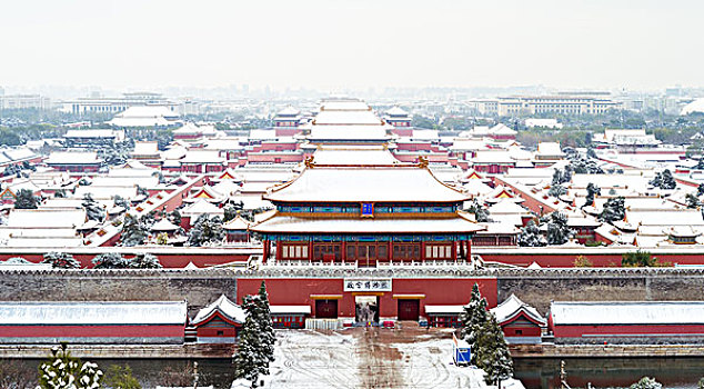 鸟瞰故宫博物院雪景