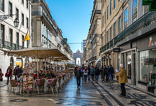 餐馆,街道,购物街,后面,大门,里斯本,葡萄牙,欧洲