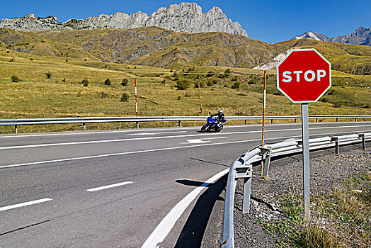 停车标志,隘口,道路,边界,山脊,阿拉贡,法国人,西班牙,欧洲