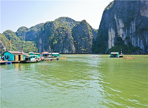 漂浮,渔村,下龙湾,越南