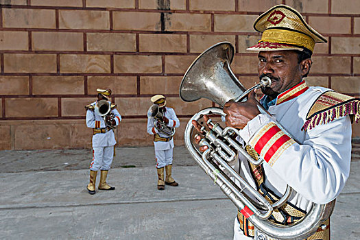 音乐人,铜管乐队,穿,制服,北方邦,印度,亚洲