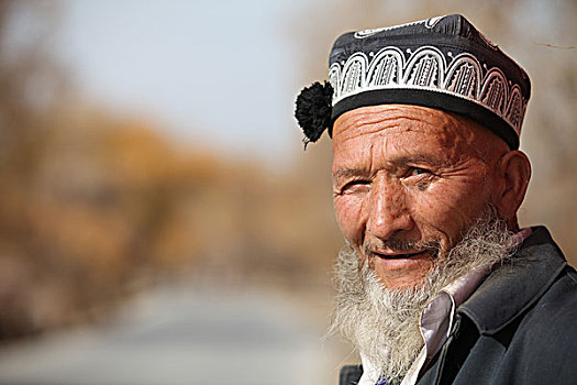 新疆,老人,维吾尔族,胡子,礼帽,街头,车夫,马车