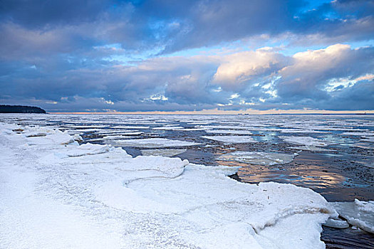 冬天,海边风景,漂浮,冰,安静,水,海湾,芬兰,俄罗斯