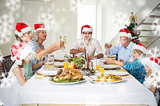 家庭,祝酒,葡萄酒,圣诞餐