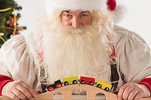圣诞老人,坐,玩,铁路,玩具,在家