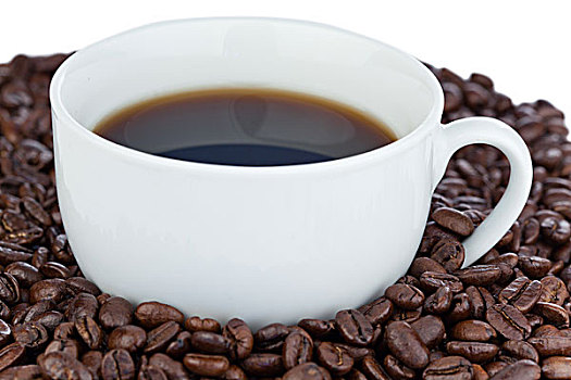 咖啡杯,围绕,咖啡豆