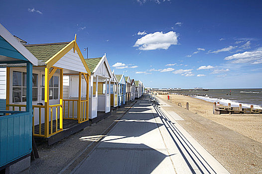 英格兰,排,彩色,海滩小屋,海边,夏天,白天,海岸
