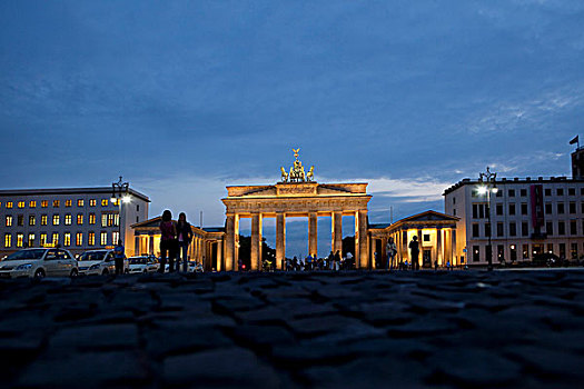 勃兰登堡,大门,蓝色,钟点,光亮,柏林,德国,欧洲