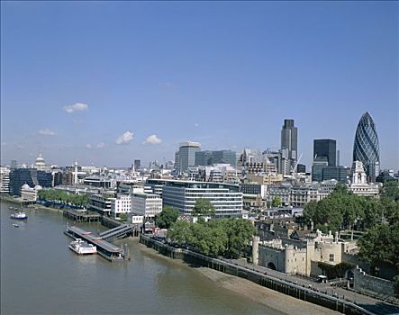 城市天际线,泰晤士河,航拍,伦敦,英格兰