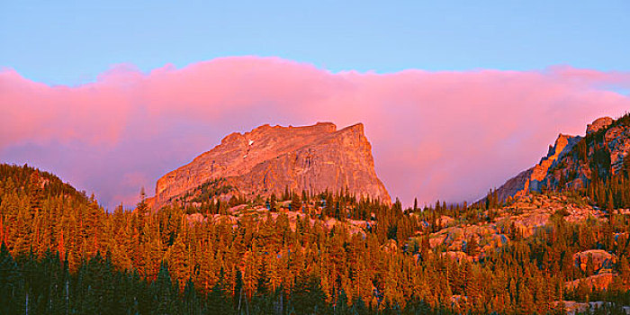 美国,科罗拉多,落基山国家公园,日出,顶峰,云,高处,熊,湖,大幅,尺寸