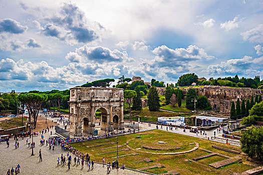旅游,正面,君士坦丁凯旋门,罗马,拉齐奥,意大利,欧洲
